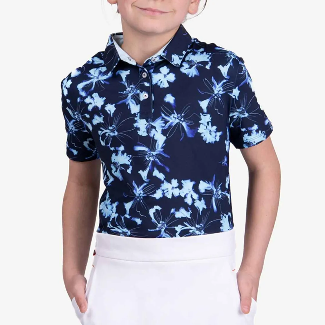KJUS Girls' Printed Polo S/S Icy Blue/Atlanta Blue Best Sale