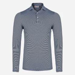 KJUS Men'S Soren Stripe Polo L/S Niagara/Atlanta Blue Cheap